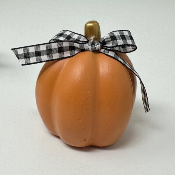 Mini Ceramic Pumpkins Set of 3 Orange Green Gray Hand Tied Bow Fall Decor Autumn - Picture 4 of 8